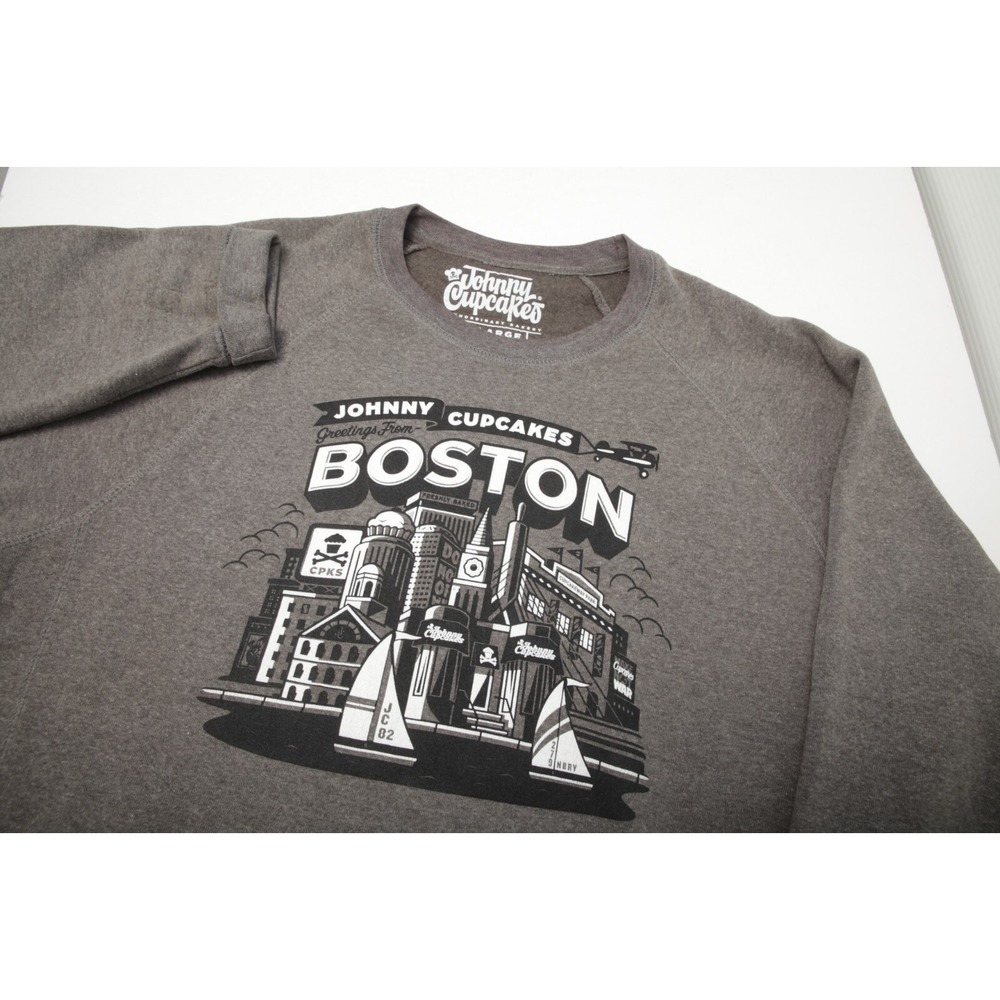 Johnny Cupcakes Sweatshirt Sweater Mens 3XL Gray Crew Neck Boston Pullover